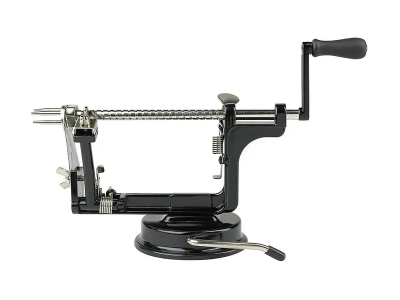 Clas Ohlson Äppelskalare, svart äppelsvarv med gängad skruv, vev i trä och sugpropp