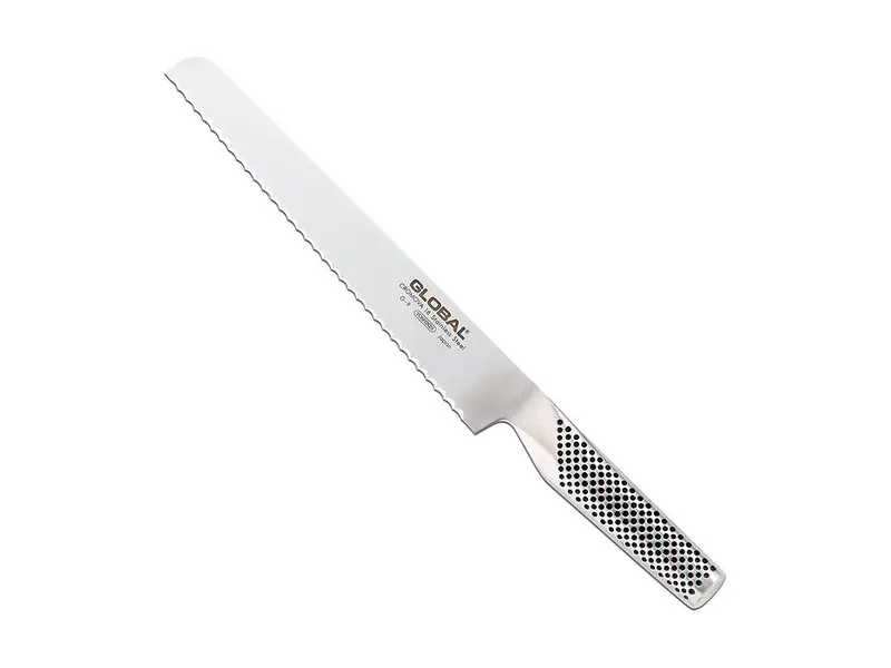 Global G-9 brödkniv 22 cm i helstål med prickat handtag