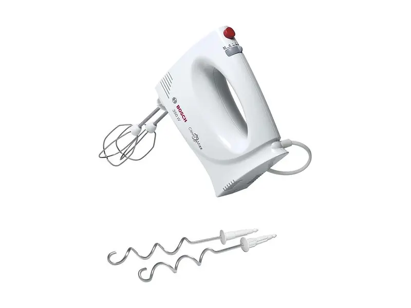 Bosch MFQ3030 elvisp i vitt med vispar och degkrokar