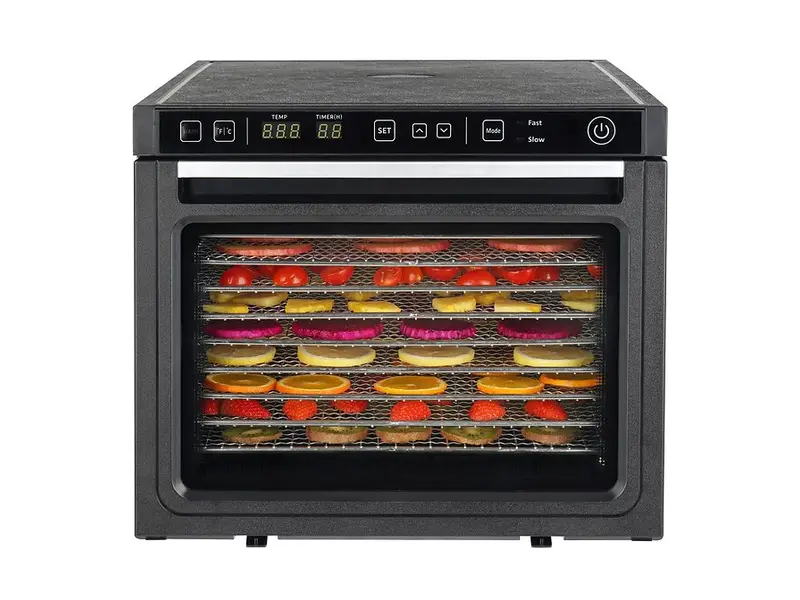 NOD Dehydrator Pro med tolv rostfria galler bakom glasdörr och digital display