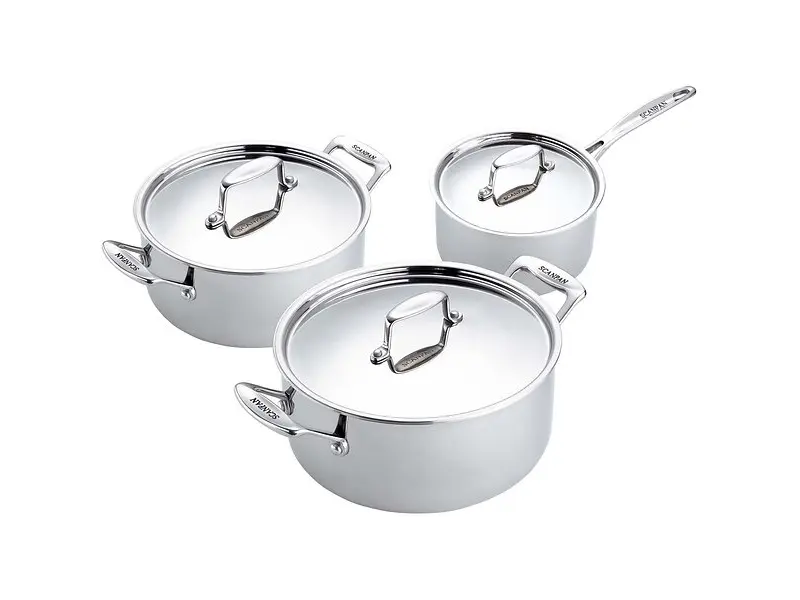Scanpan Fusion 5 grytset med tre kärl och lock i rostfritt stål