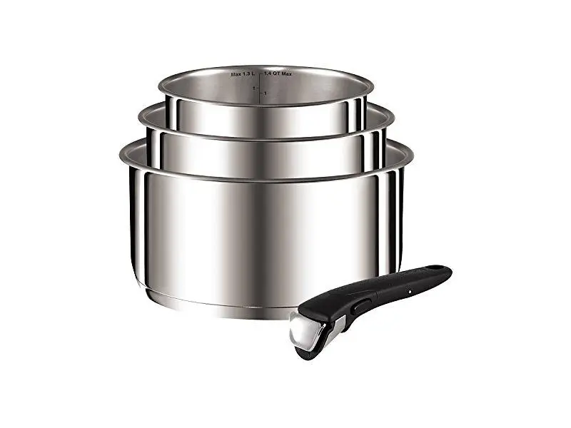 Tefal Ingenio Preference kastrullset med tre staplade kärl och avtagbart handtag