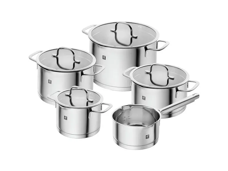 Zwilling TrueFlow grytset med fem rostfria kärl och glaslock med silfunktion