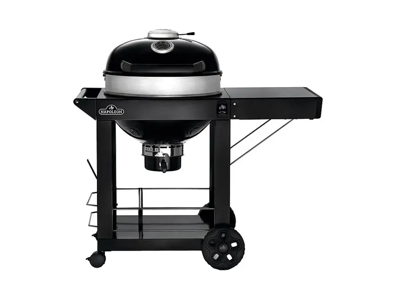 Napoleon PRO22K-C-3 klotgrill på vagn med gångjärnslock och avlastningshylla