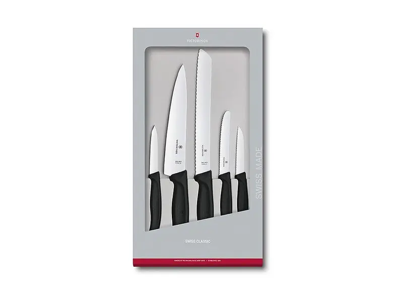 Victorinox Swiss Classic knivset med fem knivar med svarta handtag i presentförpackning