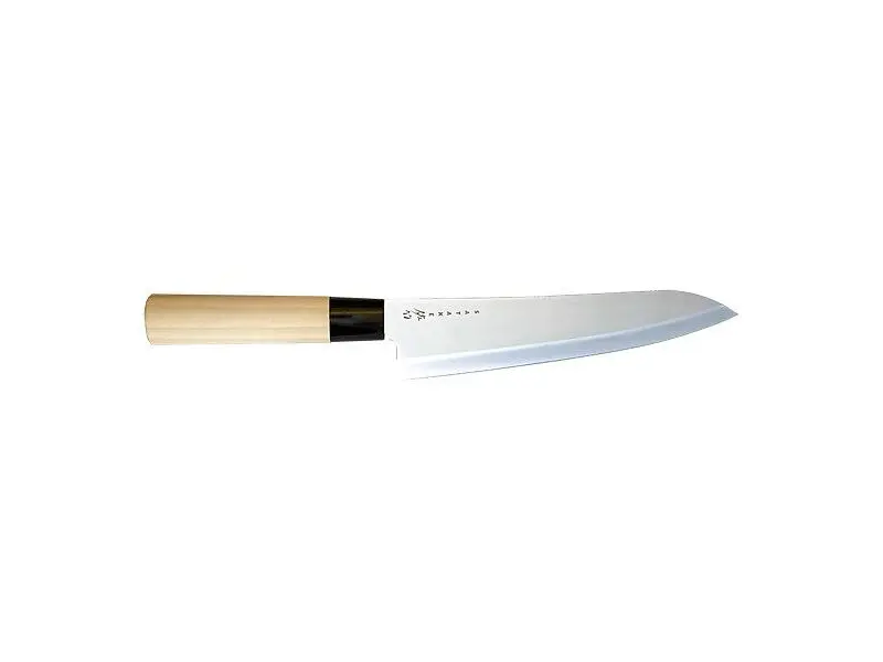 Satake Houcho Gyuto 21 cm med ljust magnoliahandtag och svart holk mot bladet