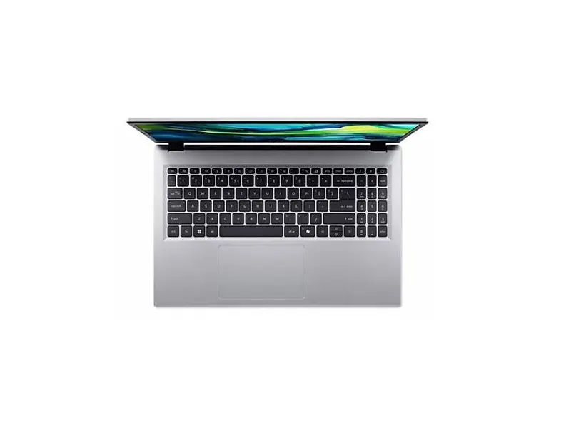 Acer Aspire Go 15 budget-laptop i grått plastchassi, öppnad med skärmen tänd