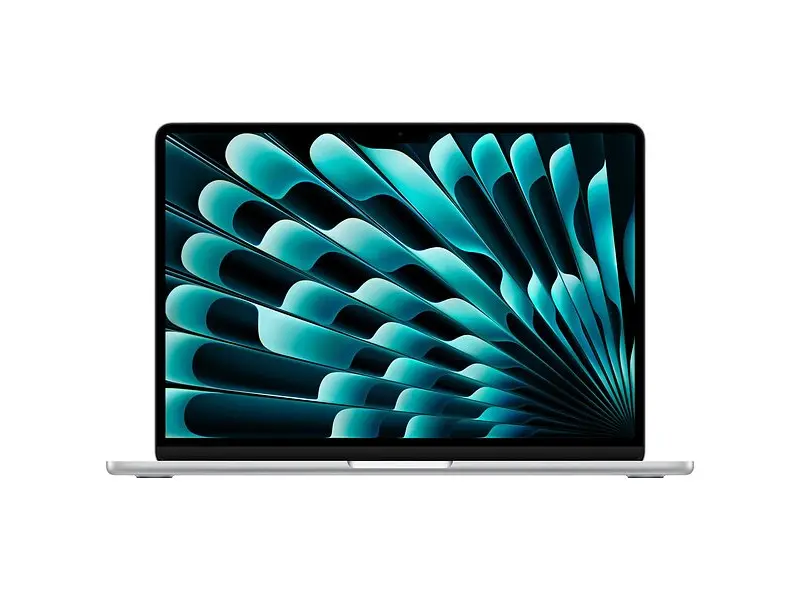 Apple MacBook Air 13" med M4-chip i färgen Sky Blue, öppnad och sedd snett framifrån