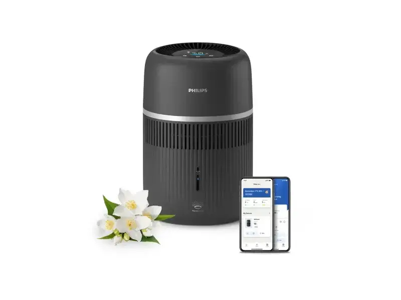 Philips HU4210 luftfuktare i svart med räfflad nederdel