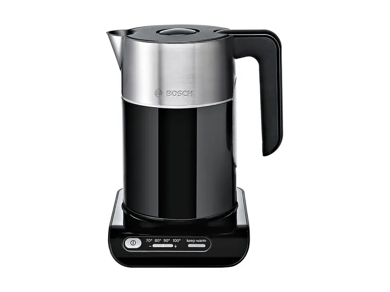 Bosch Styline TWK8613P svart vattenkokare med temperaturknappar på basen