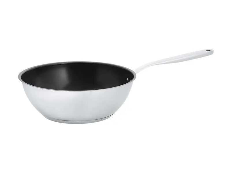 Fiskars All Steel Wok 28 cm i rostfritt stål med mörk keramisk insida och långt stålhandtag