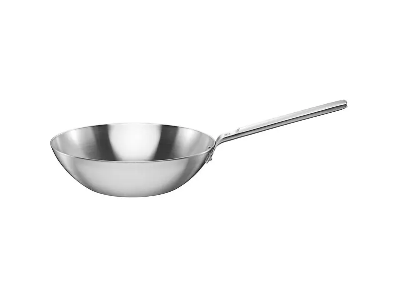 Fiskars Norden Wok 28 cm i obelagt rostfritt stål med långt stålhandtag