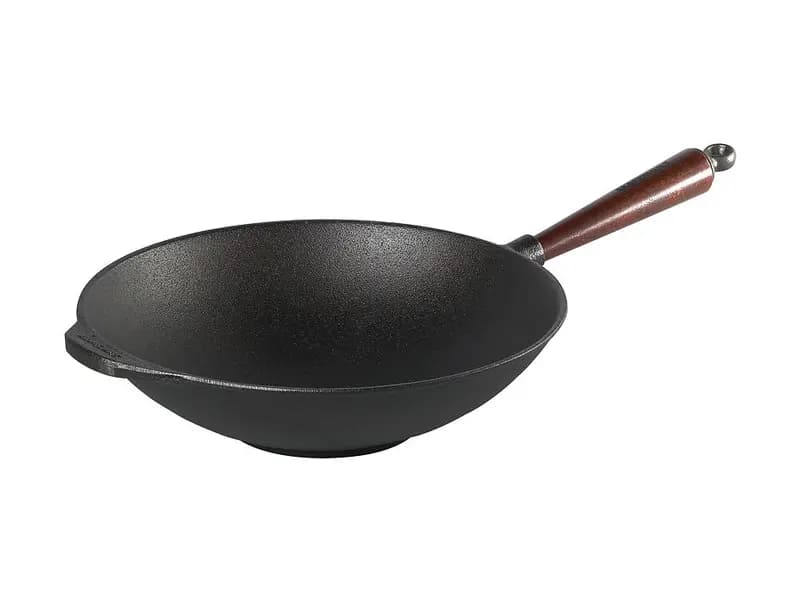 Skeppshult Traditional Wok 30 cm i svart gjutjärn med trähandtag
