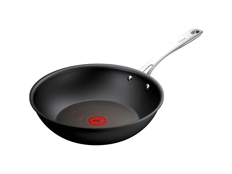 Tefal Excellence+ Wok 28 cm med svart non-stick-insida, röd Thermo-Signal och rostfritt handtag