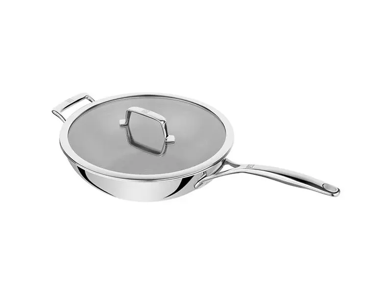 Zwilling Peak Wok 30 cm i blankt rostfritt stål med glaslock och långt handtag