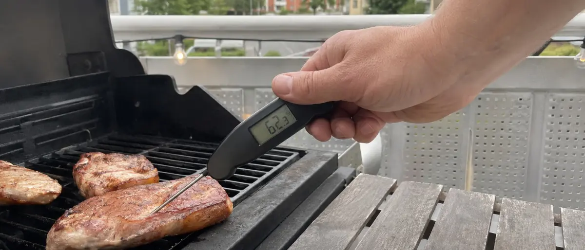Stektermometer som mäter innertemperaturen i en ugnsstek